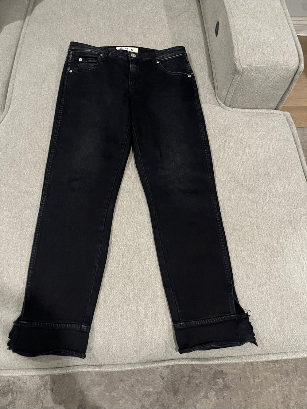 AMO Black Straight-Leg Jeans with Raw Hem